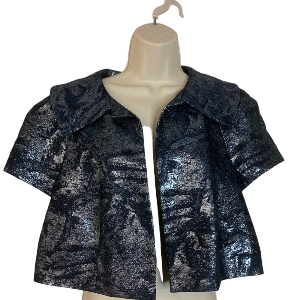 Carmen Marc Valvo collection cropped blue jacket